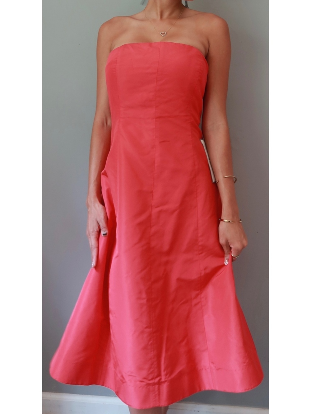 Vintage 100% Silk Pink Strapless Cocktail Midi Dress